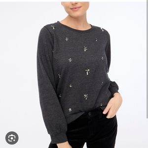 J. Crew Charcoal Embellished Crewneck Sweater